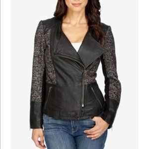 Lucky Brand Lamb Leather Tweed Moto Jacket Size XS